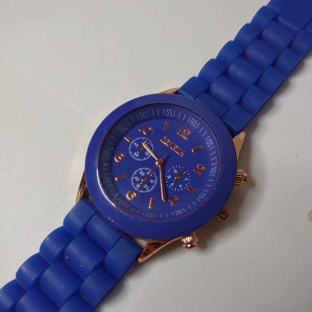Blue And Gold Tone Geneva Analog Watch